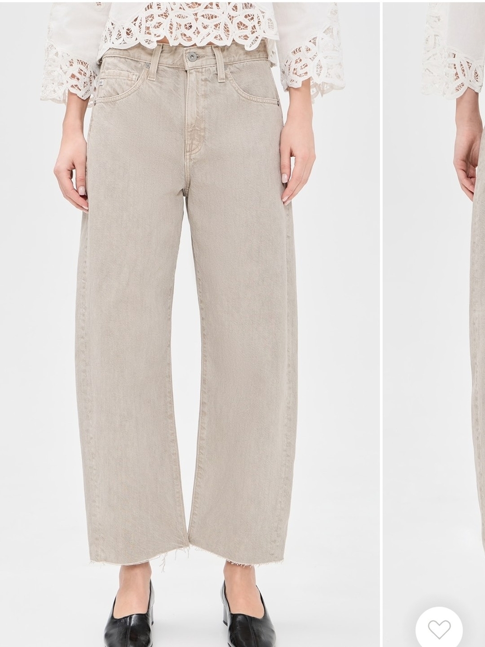 AG Hattie High-Rise Crop Barrel Leg Jeans in Light Beige